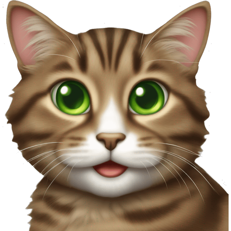 Cheeky fluffy brown tabby cat with white nose and green eyes  emoji