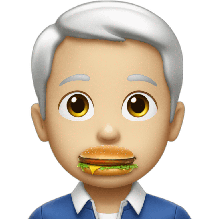 enfant qui mange un hamburger avec macron sur sa tête emoji