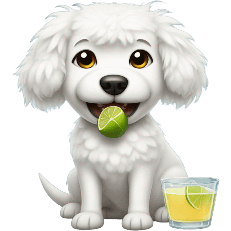 White fluffy dog holding a margarita  emoji