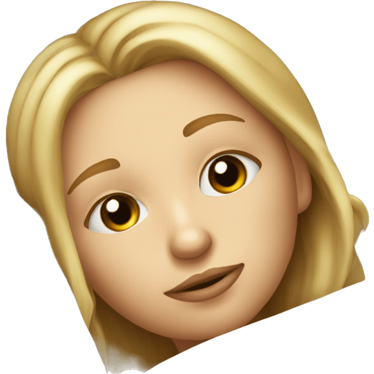 A blonde girl with brown eyes sleepin on a silk bed emoji