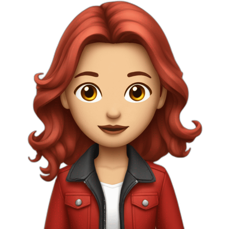 Fille cheveux cour et rouge avec veste rouge ouverte emoji