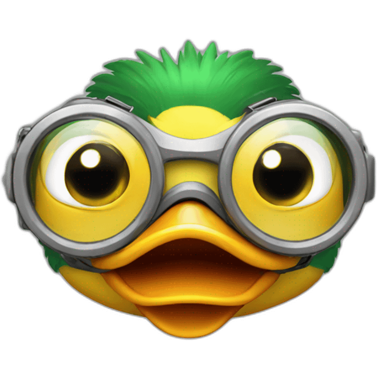 Angry duck with a pair of goggles on its head head shot emoji