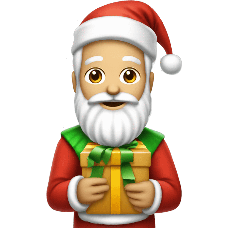 père Noël avec cadeau est costume rouge et barbe blanche emoji