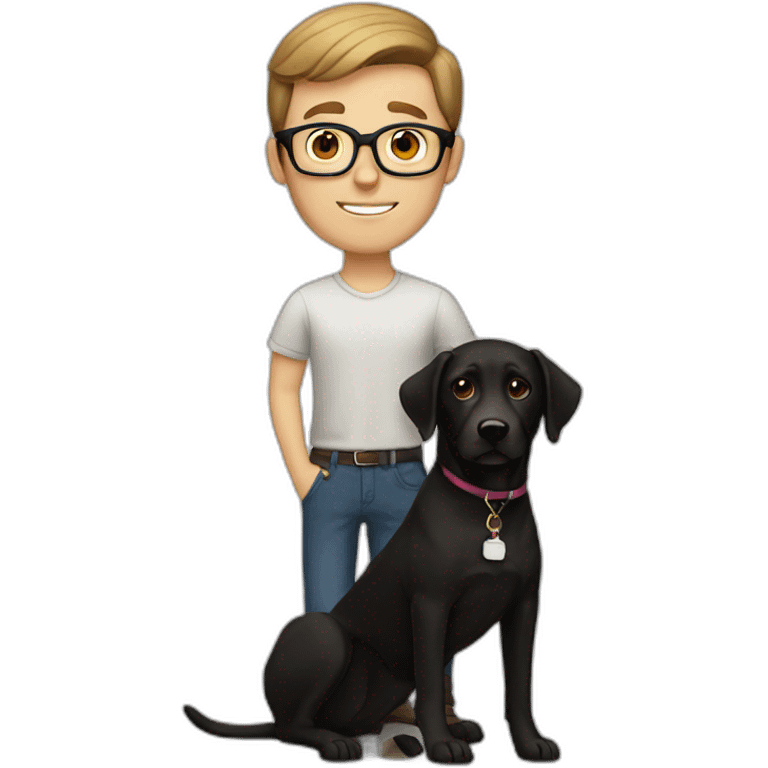 white man short Brown Hair and glasses with a black lab dog emoji