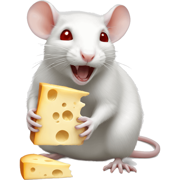 White rat with red eyes eating cheese emoji