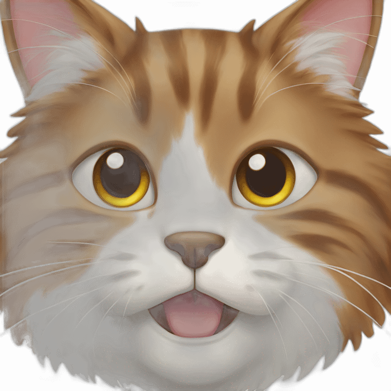 fluffy brown and white cat with open mouth emoji