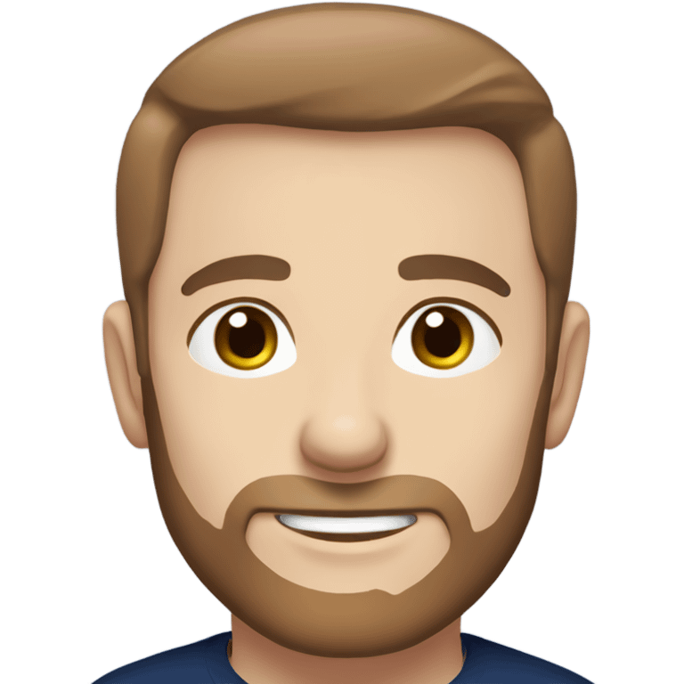 irish man light blue eyes, brown short receding hair and short beard, wearing a smart navy blue jumper. emoji