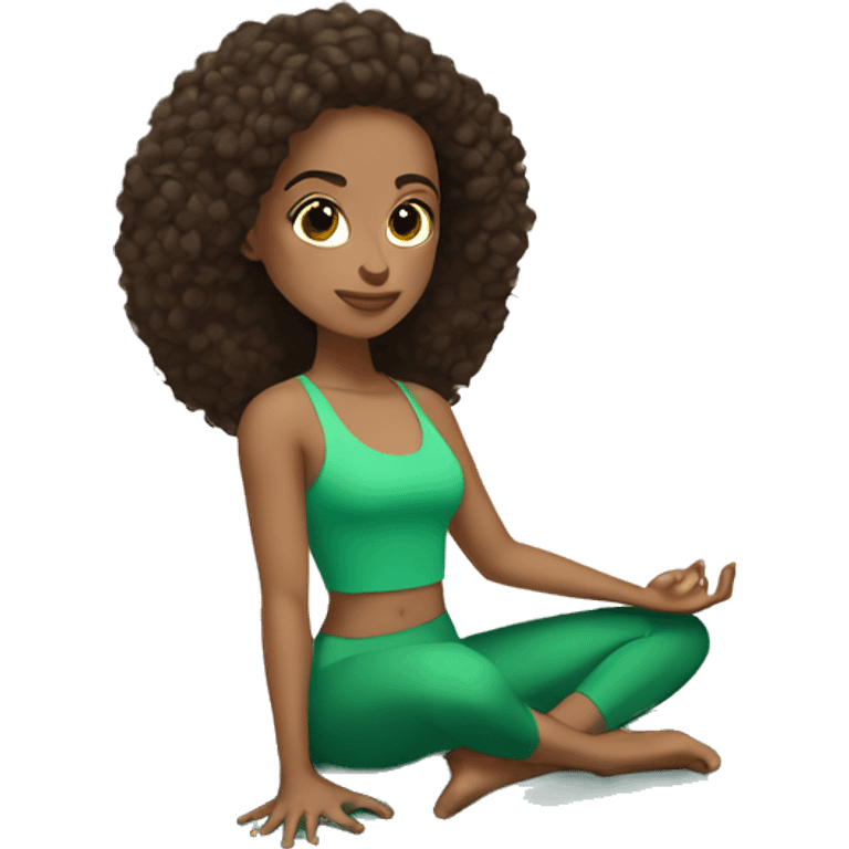 Women light skin and dark hair brown eyes on a green yoga mat doing pilates emoji