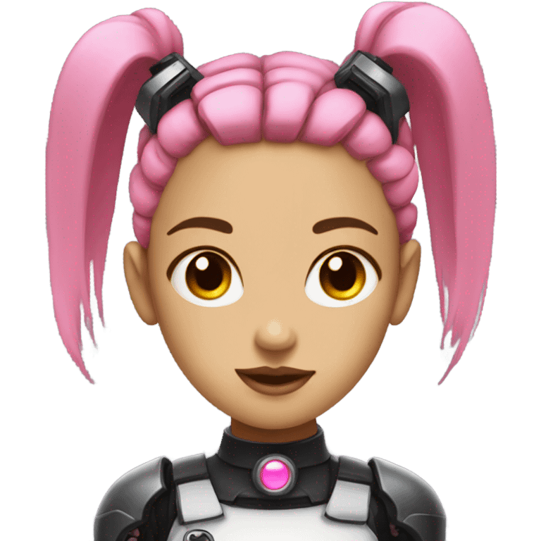 cyborg girl, pink twintails, cyberpunk, black collar emoji