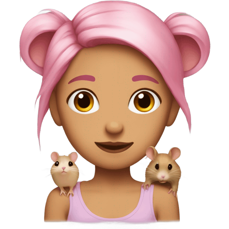 Animal lover girl, rat plus hamster tan skin pink hair emoji