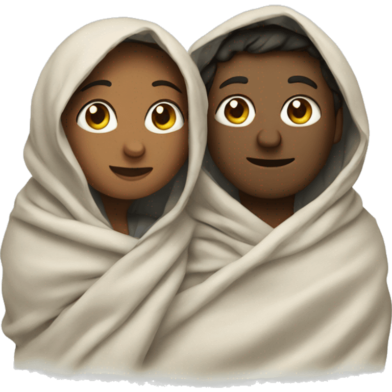 Couple wrapped in blanket together emoji