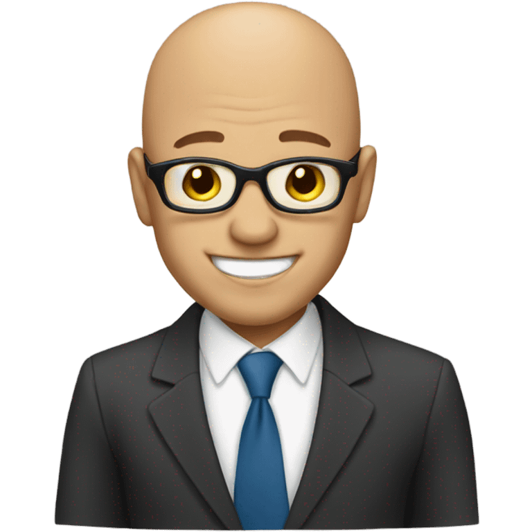 bald man in suit smiling and drinking coffee emoji