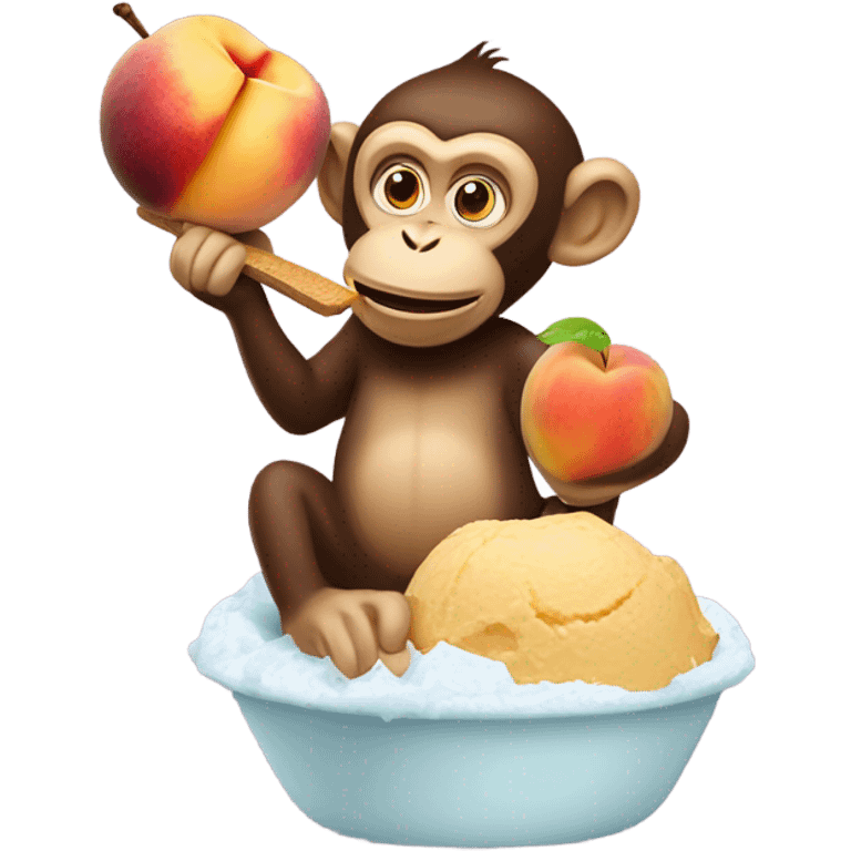 Monkey licking a peach on top of ice cream emoji