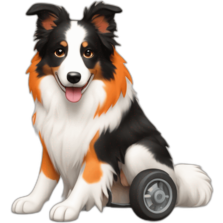 white cream no black red merle border collie on orange wheel chair emoji