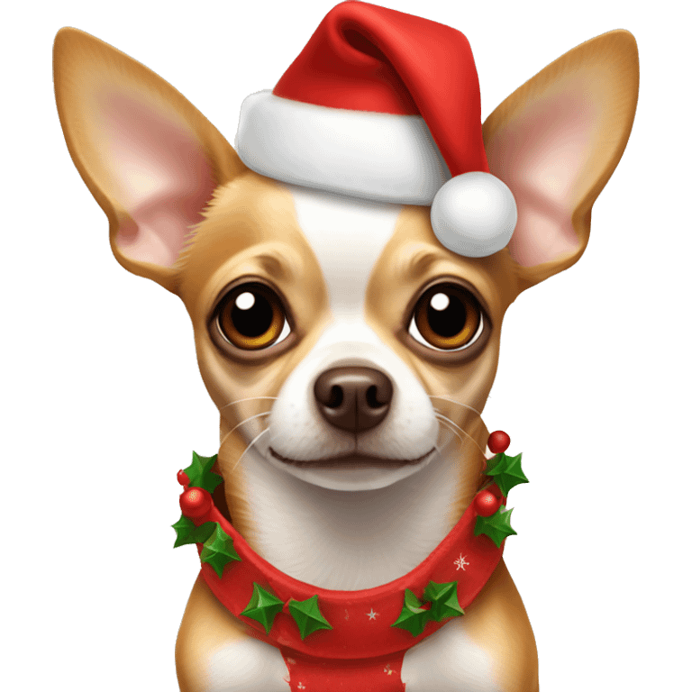 Chihuahua with brown spots wearing a red Christmas dress emoji