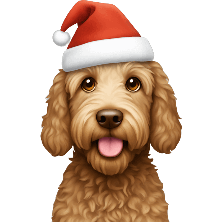 Labradoodle with a brown christmas hat emoji