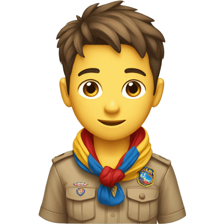 Scout boy with a RED AND YELLOW knotted scarf and a blue scout shirt emoji