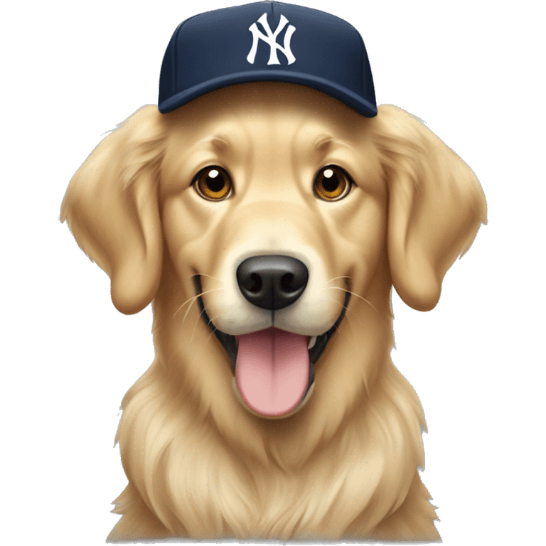 Golden retriever wearing NY Yankees hat emoji