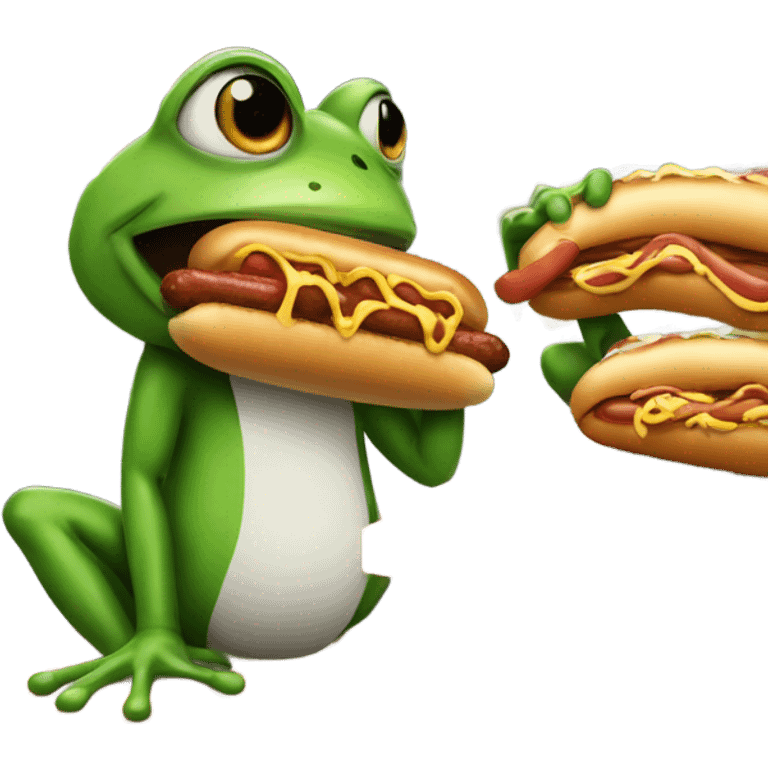 A frog eating a hotdog in a shop called Zabka emoji