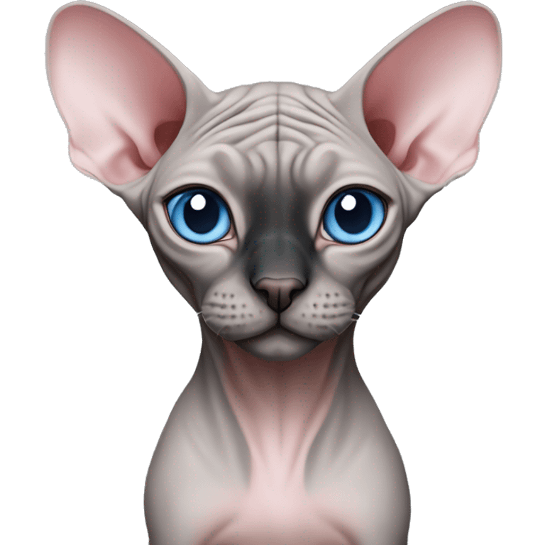 grey pink canadian sphynx cat with blue eyes and black nose emoji