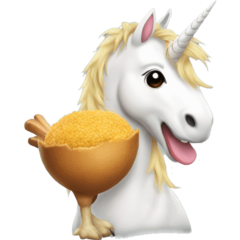 Unicorn eating a chicken emoji