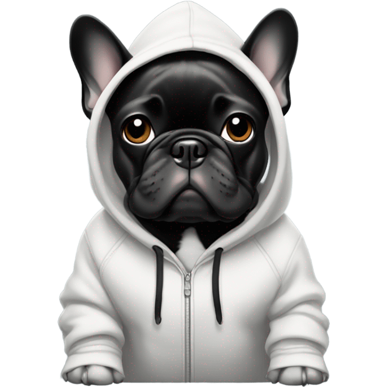 Black and white French bulldog wearing hoodie  emoji