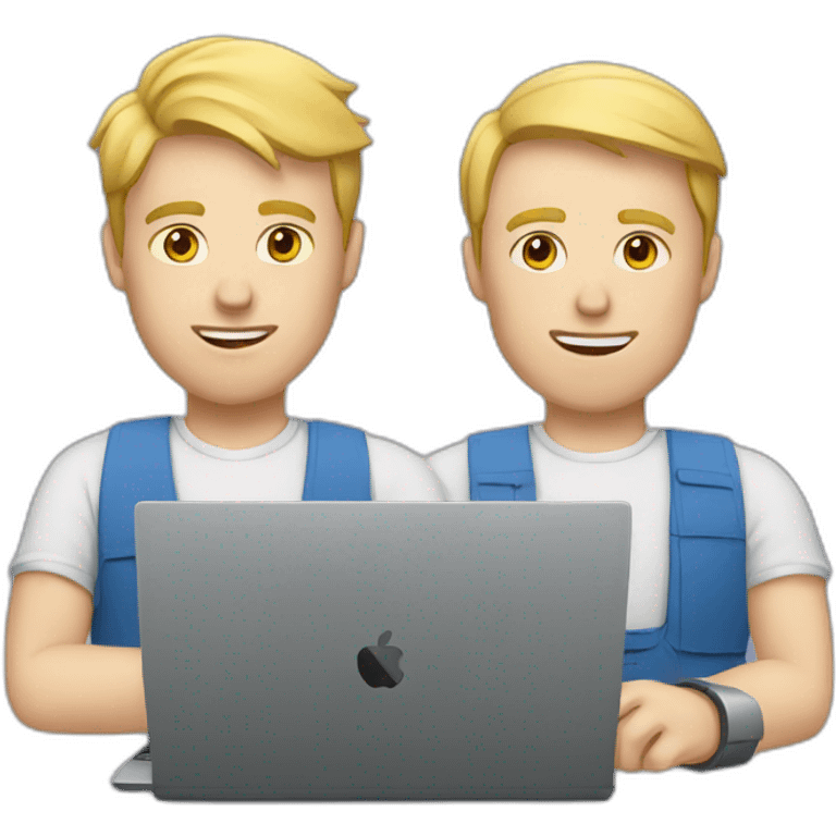 two tech guys with pale skin working on a laptop emoji