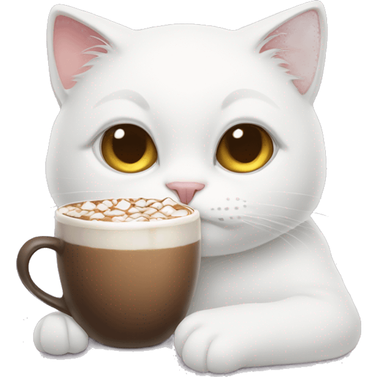 White cat with hot chocolate  emoji