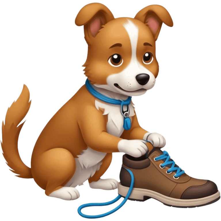 Dog tying shoe emoji