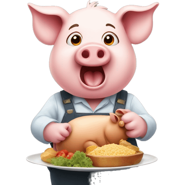 Pig, smiling, holding plate of food, asking question  emoji