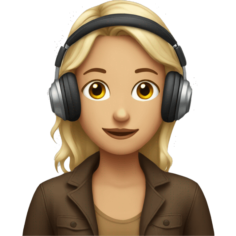 The girl drinks coffee and wears headphones emoji