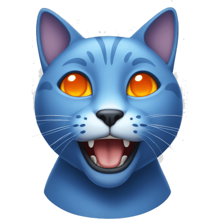 blue cat with orange eyes and two teeth emoji