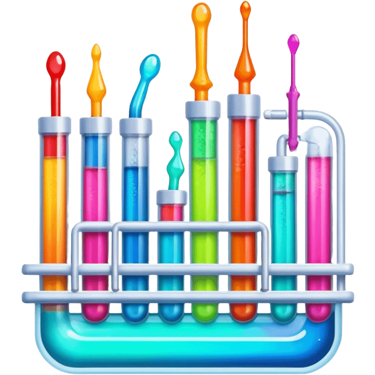 Epoxy resin art icon, jewelry and decorative items made with fluorescent epoxy resin, visible tubes of resin with bright colors, mixing tools, and molds, glowing effect on the resin, minimalistic style, clean lines, transparent background. emoji