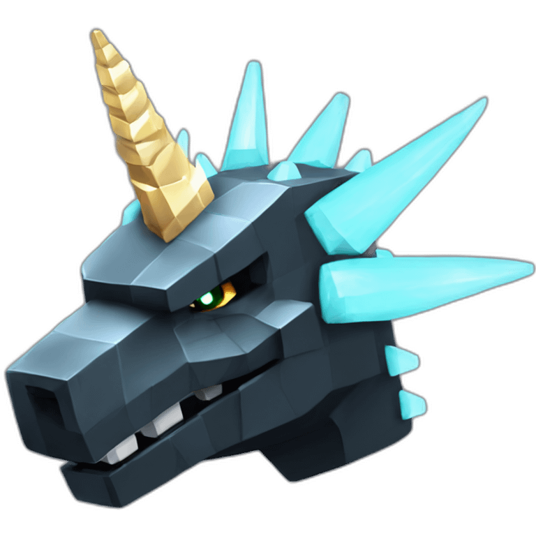 Minecraft Black Godzilla Head With Diamond Unicorn Horn emoji