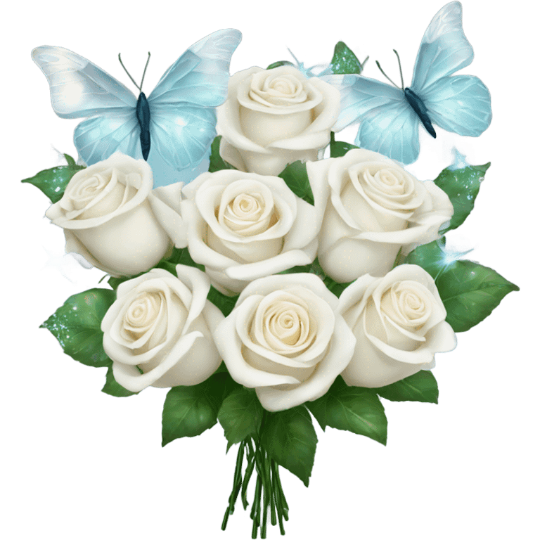 magical sparkling white roses bouquet with butterflies  emoji