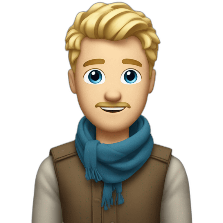 blonde guy with a taper fade, short beard, blue eyes and a big nose and a scarf in the front emoji