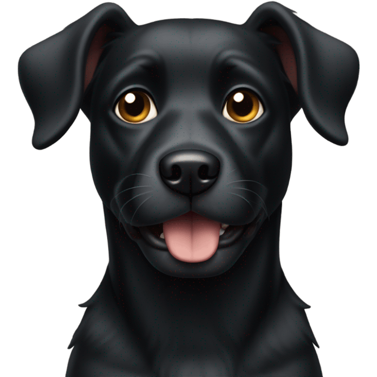 Black dog with one pointy ear and one bent ear emoji