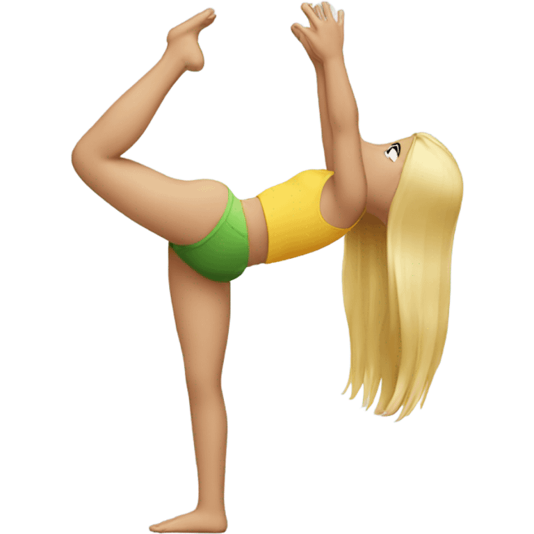 A blond girl who is doing a handstand emoji