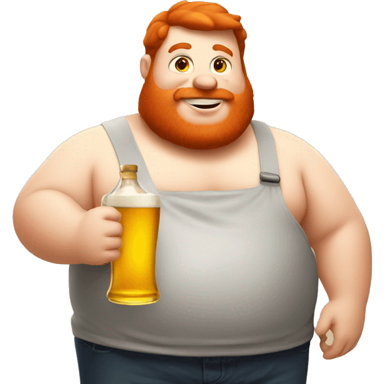 Fat red hair guy holding beer and cooking oil emoji