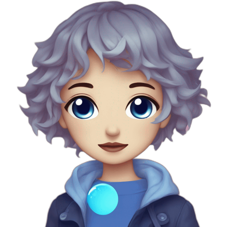 a blue anime girl with tears and eyes, in the style of sabattier filter, kawaii charm, pegi nicol macleod, glowing colors, candid, pixelated, emma ríos emoji