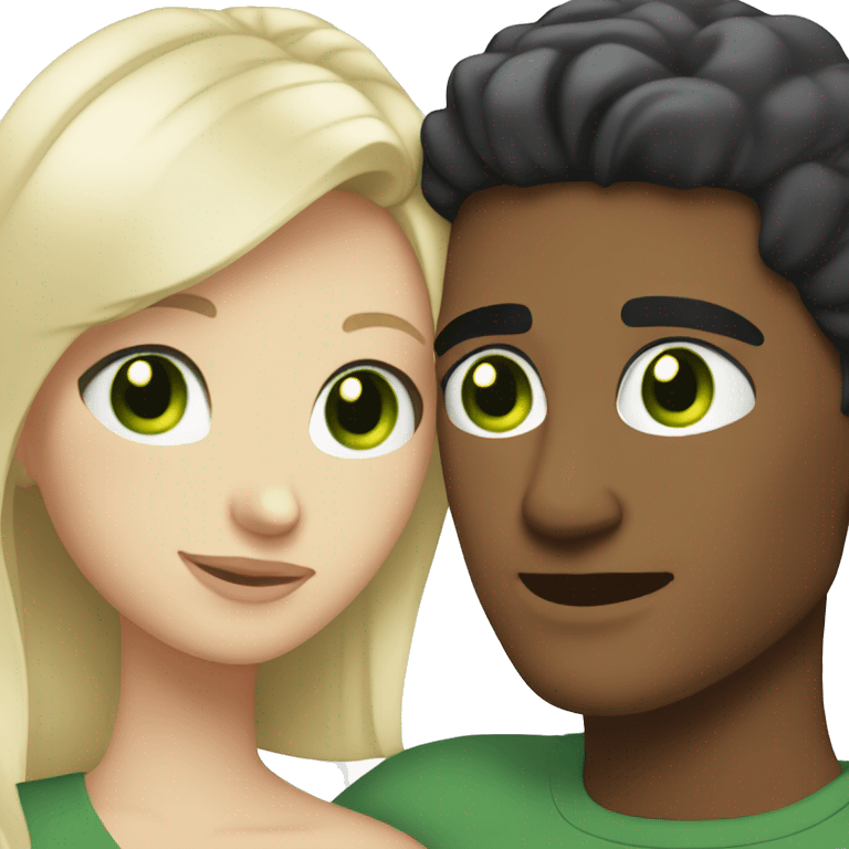 Whites women blonde hair green eyes hugging white man short black hair brown eyes  emoji