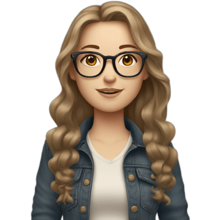 pale white girl with wavy brown hair wearing glasses and ugg boots and jeans emoji