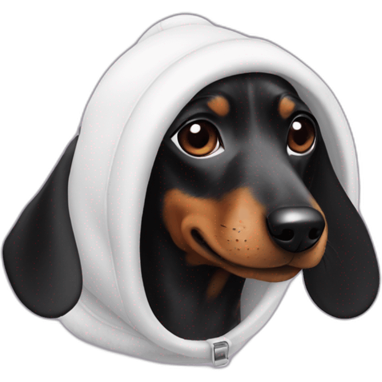 a black dachshund dog in a white bunny costume with ears emoji