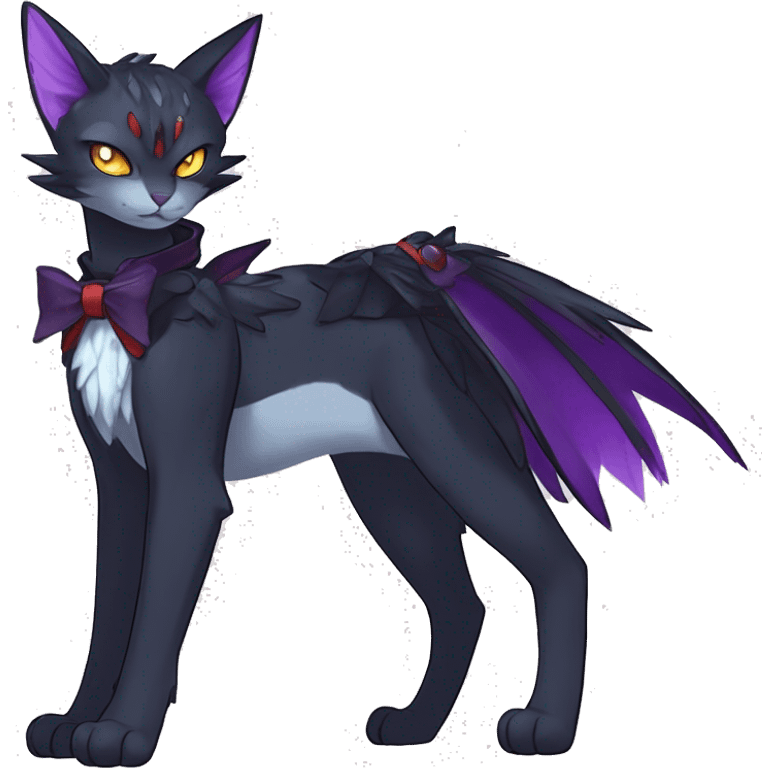 cool cartoon anthro edgy distinguished ethereal elegant beautiful fantasy black purple red ethereal fantasy nargacuga-Noivern-cat-Fakemon collar harness bow tis full body emoji