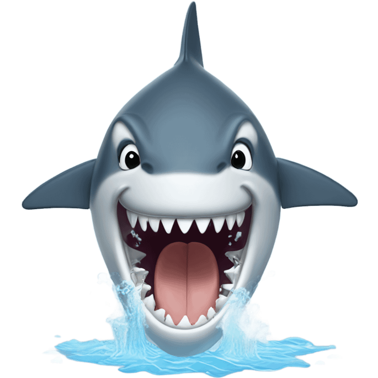 a goofy shark spraying water out of its mouth emoji