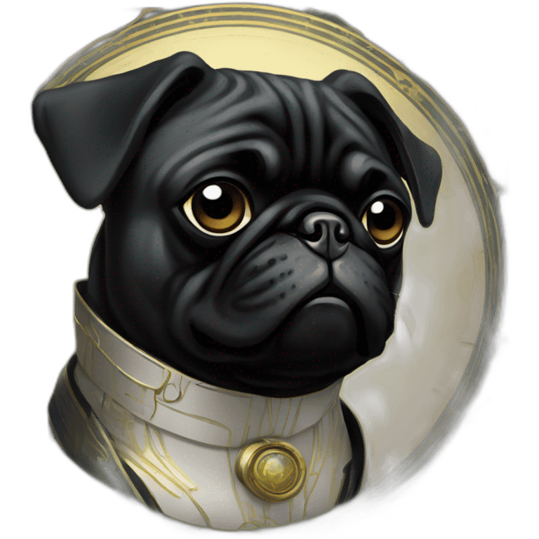 A cyberpunk black pug in Art Nouveau style during 1910 emoji