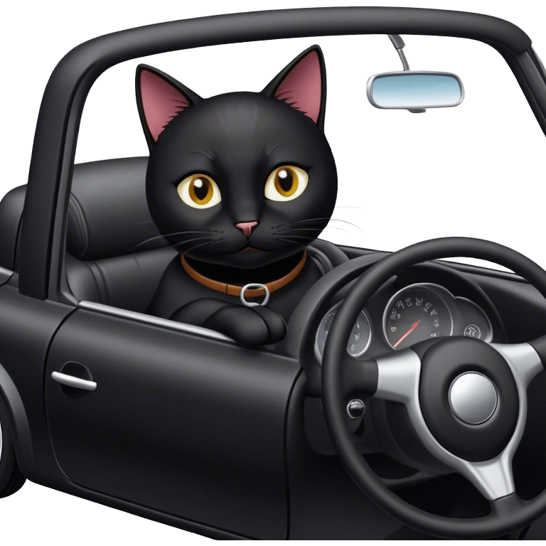 Black cat drive a car emoji