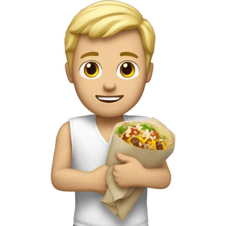 White guy with blonde hair holding a burrito emoji