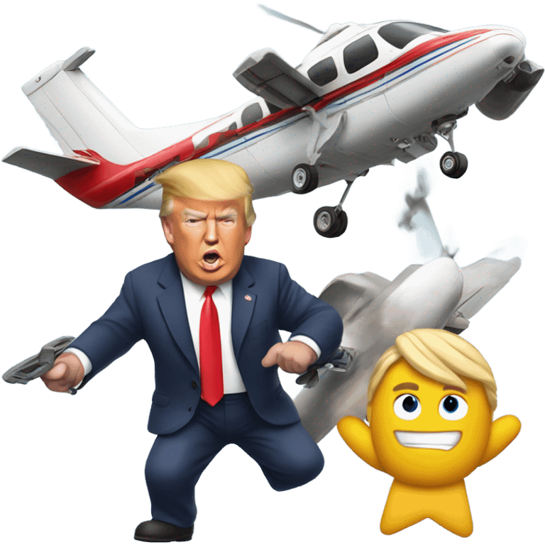 Donald trump by himself holding an airplane in one hand and a helicopter in the other hand smashing them together emoji