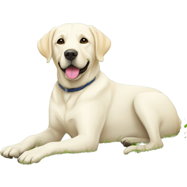 white labrador is laying on grass emoji